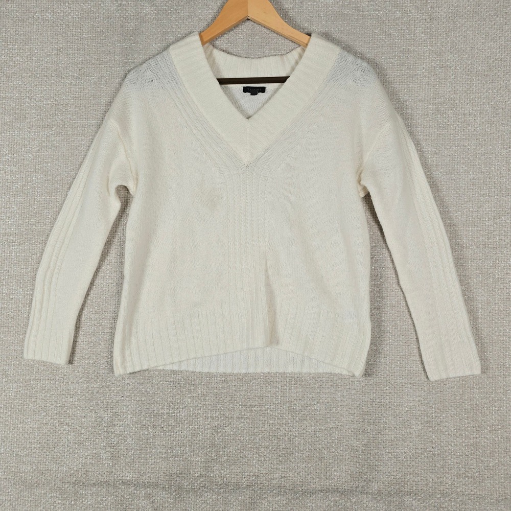 Talbots Womens Ivory Wool Blend V-Neck Pullover Sweater Size Small *pilling*